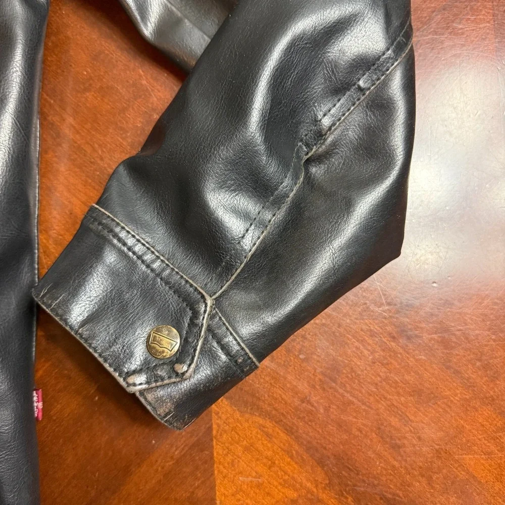 Levis Jacket Mens Faux Leather Moto Biker Sherpa Lined‎ Hooded Black L read